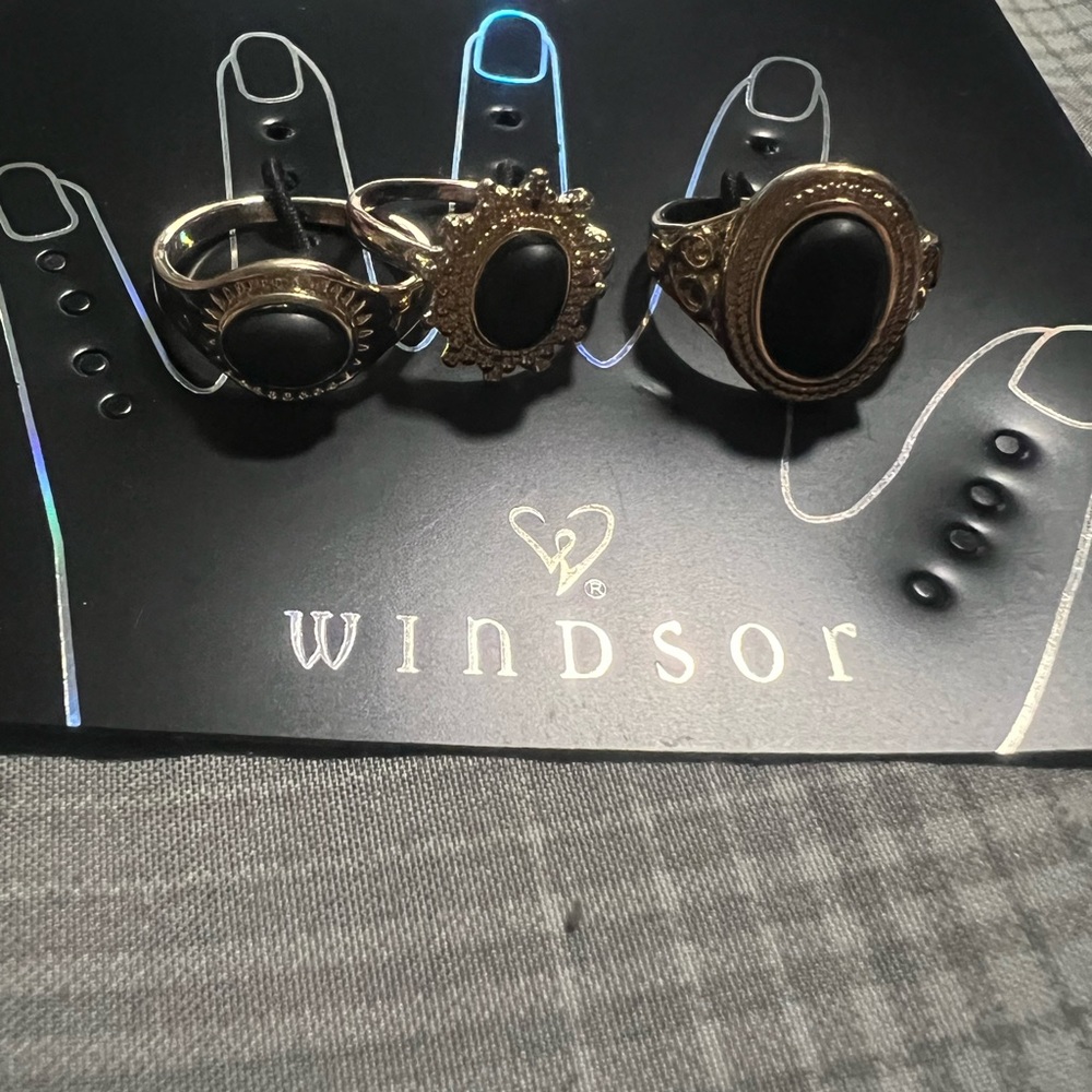 Windsor Ornate Black and Gold Ring Trio